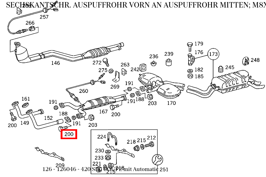 Sechskantschraube AUSPUFFROHR VORN AN AUSPUFFROHR MITTEN; M8X60 420 SEC COUPE mit Automatic 126