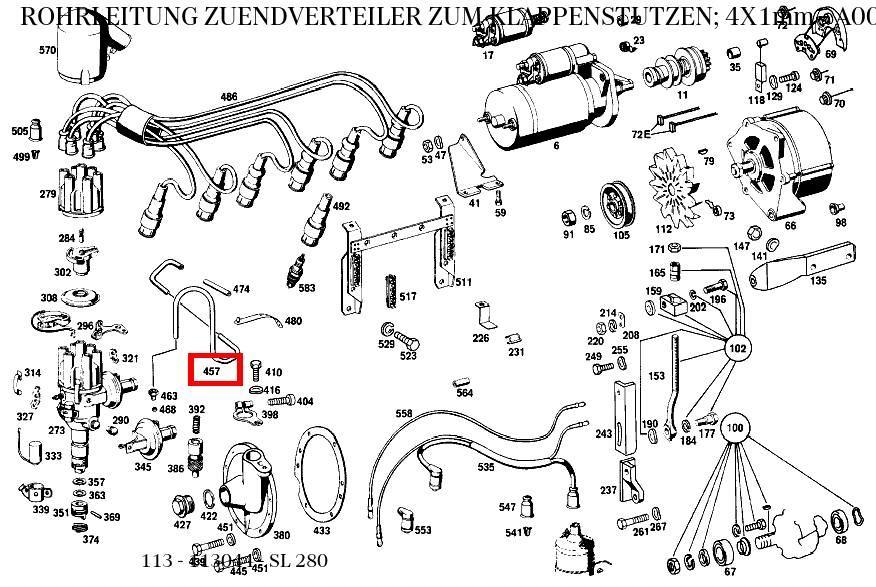 Rohrleitung ZUENDVERTEILER ZUM KLAPPENSTUTZEN; 4X1mm SL 280 113