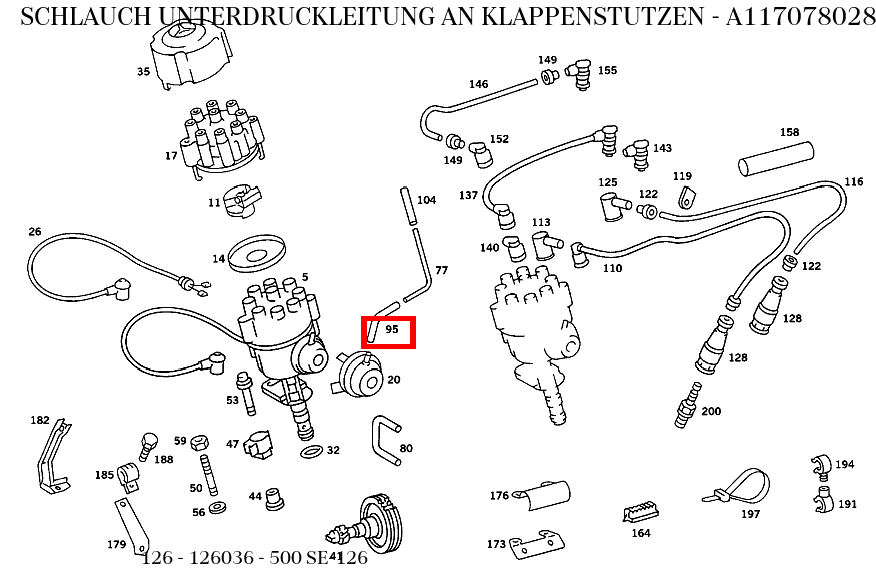 Schlauch UNTERDRUCKLEITUNG AN KLAPPENSTUTZEN 500 SE-126 126