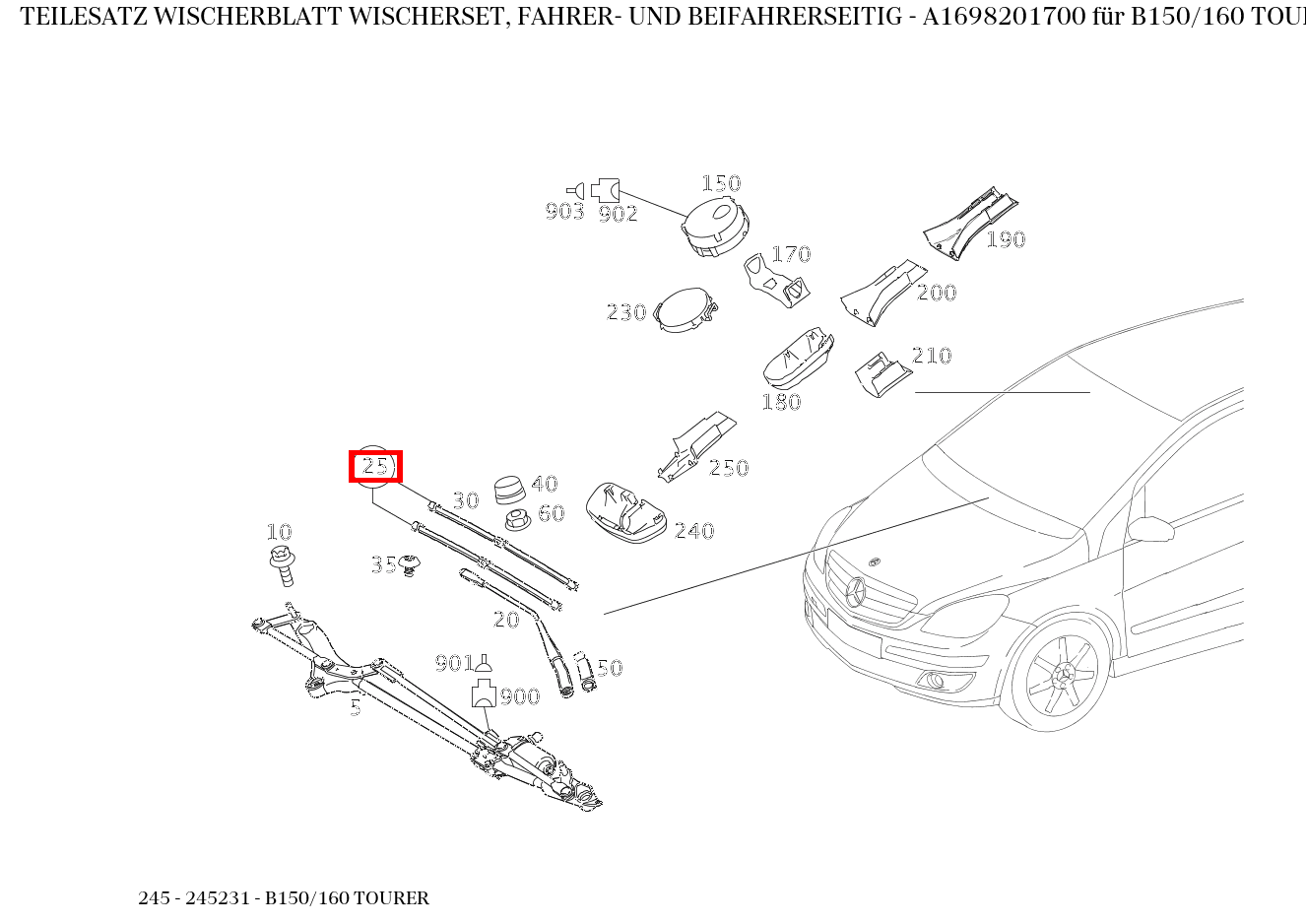 Teilesatz Wischerblatt WISCHERSET, FAHRER- UND BEIFAHRERSEITIG B150/160 TOURER 245