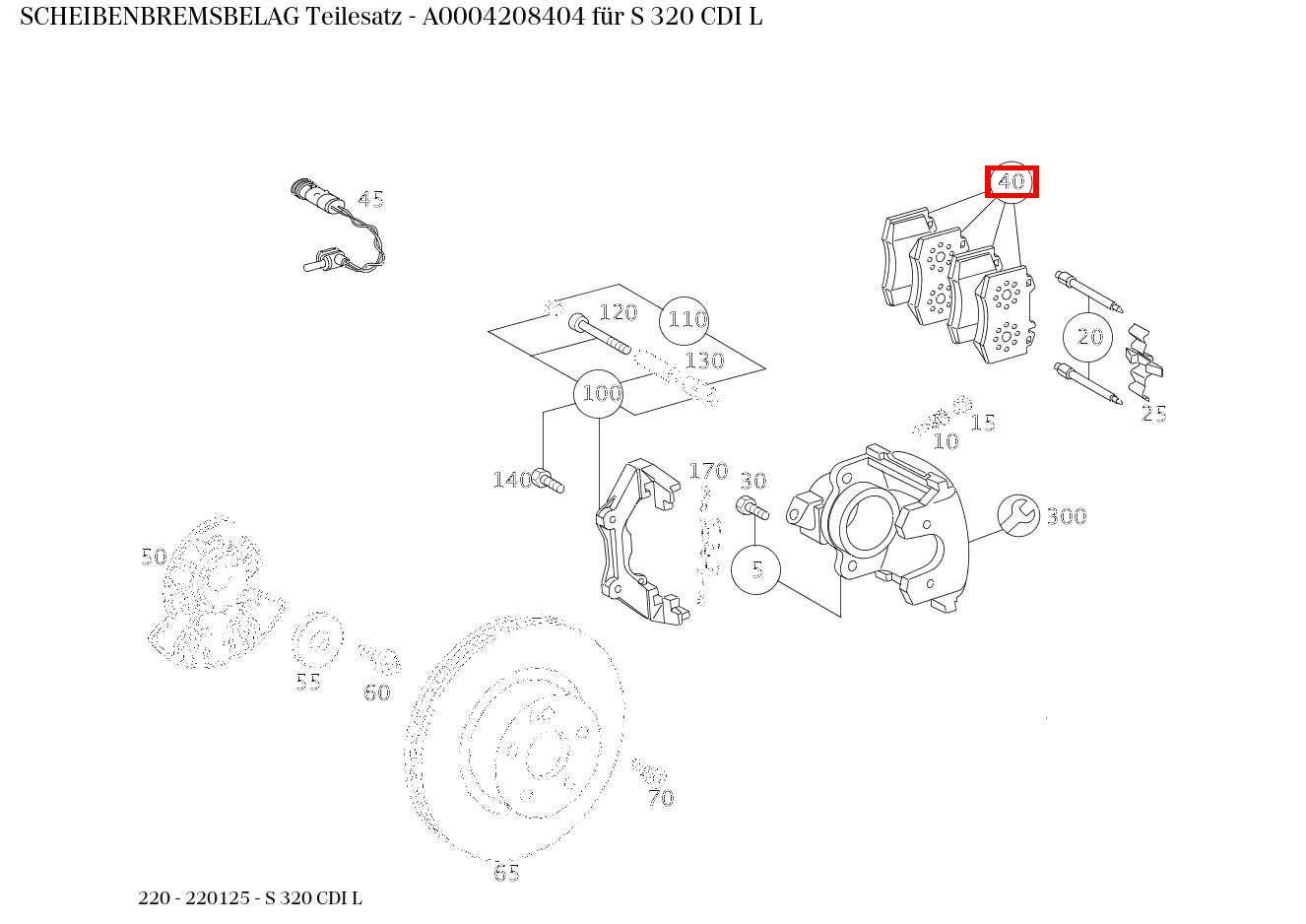 Scheibenbremsbelag Teilesatz S 320 CDI L 220