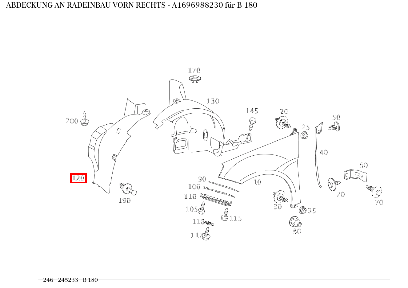 Abdeckung AN RADEINBAU VORN RECHTS B 180 246