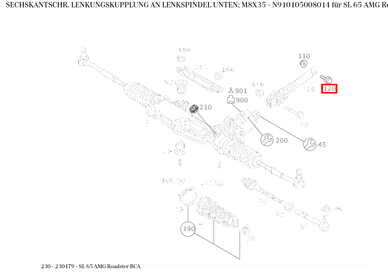 Sechskantschraube LENKUNGSKUPPLUNG AN LENKSPINDEL UNTEN; M8X35 SL 65 AMG Roadster BCA 230