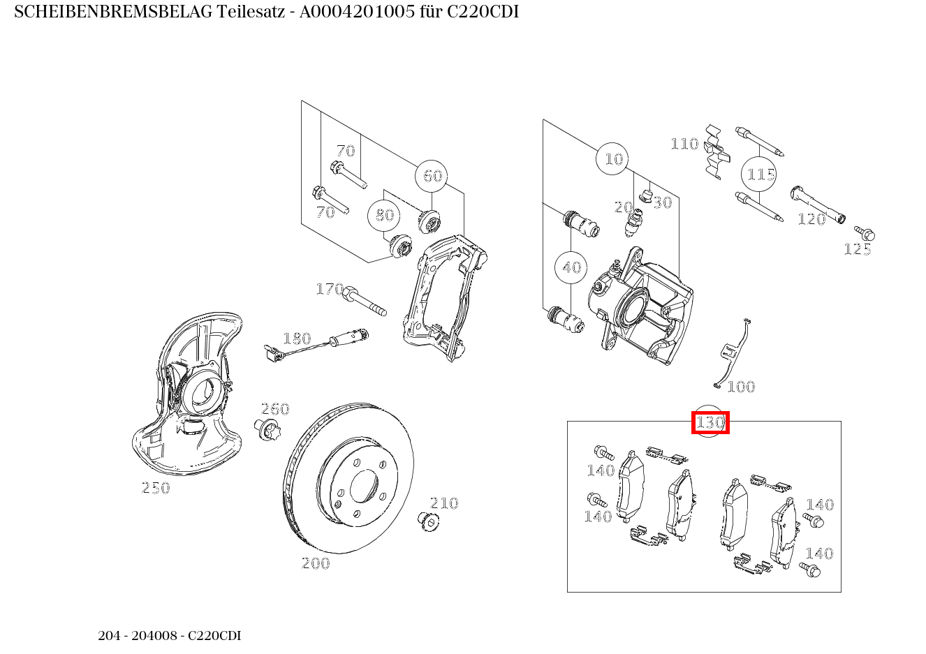 Scheibenbremsbelag Teilesatz C220CDI 204