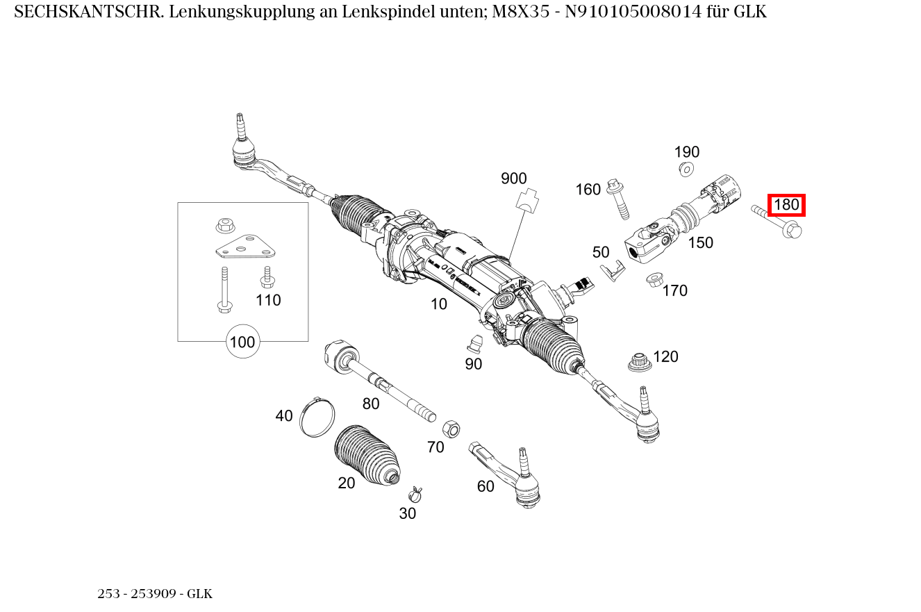 Sechskantschraube Lenkungskupplung an Lenkspindel unten; M8X35 GLK 253