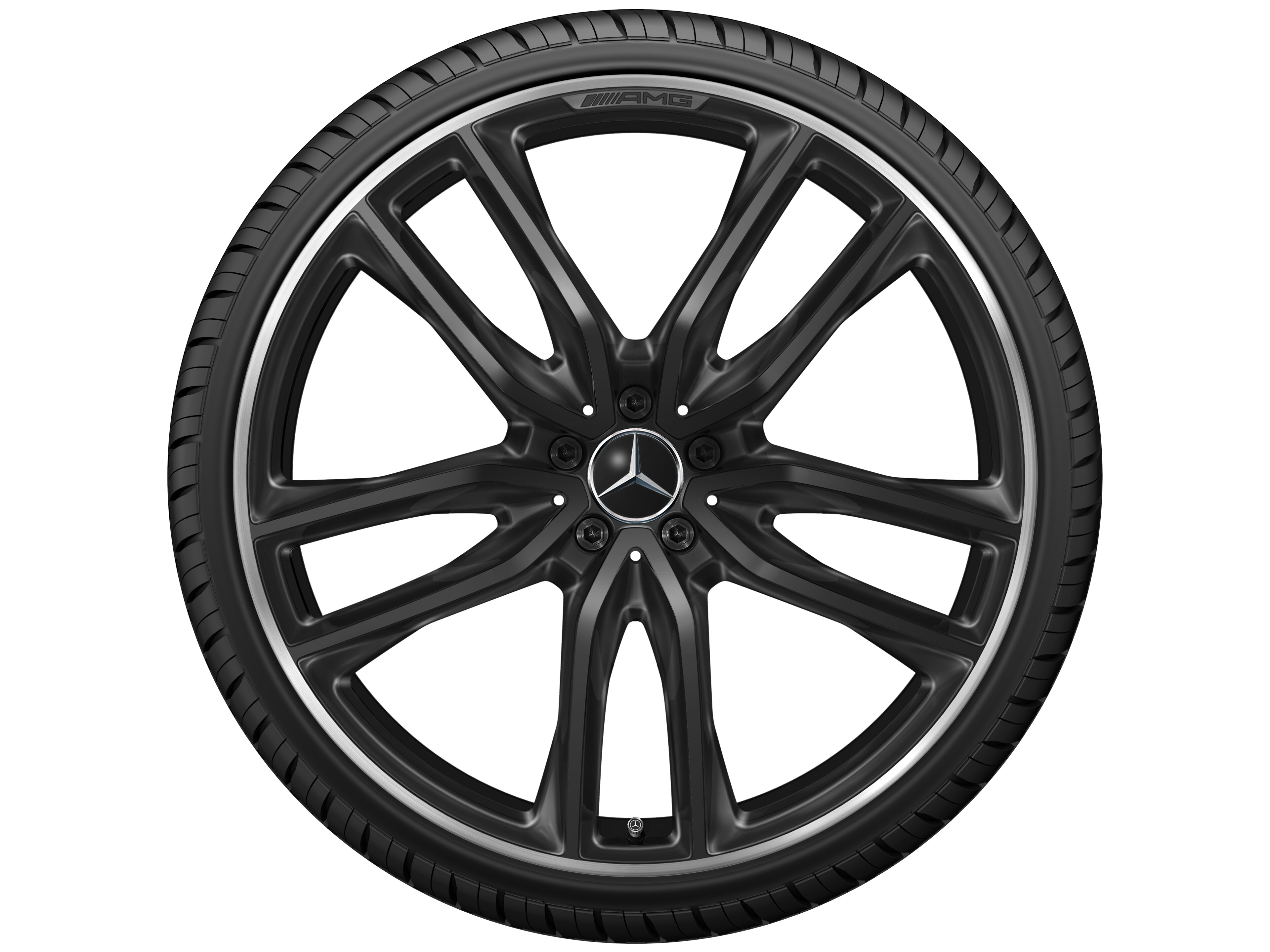 Mercedes-Benz - AMG 5-Doppelspeichen-Rad, 23 Zoll, 11,5 J x 23 ET 47, schwarz, Felgenhorn glanzgedreht
