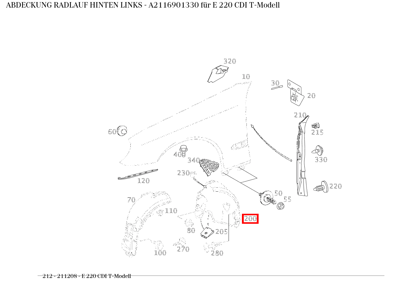 Abdeckung RADLAUF HINTEN LINKS E 220 CDI T-Modell 212