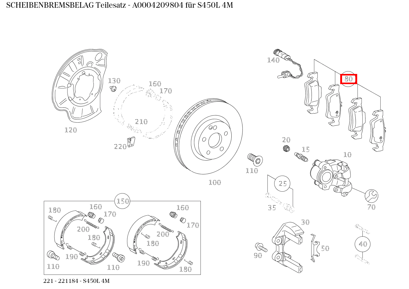 Scheibenbremsbelag Teilesatz S450L 4M 221 Scheibenbremsbelag Teilesatz S450L 4M 221