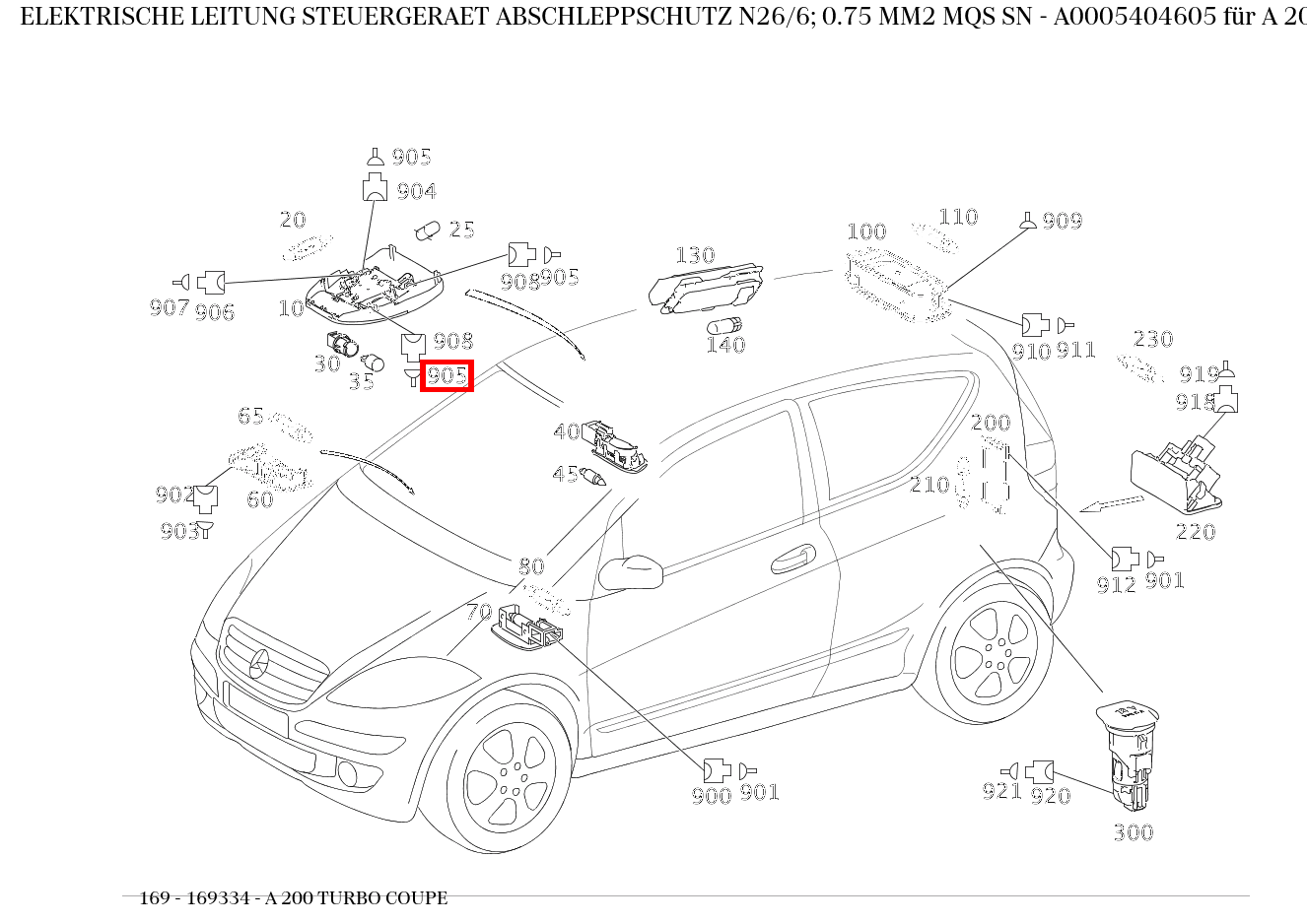 Elektrische Leitung STEUERGERAET ABSCHLEPPSCHUTZ N26/6; 0.75 MM2 MQS SN A 200 TURBO COUPE 169