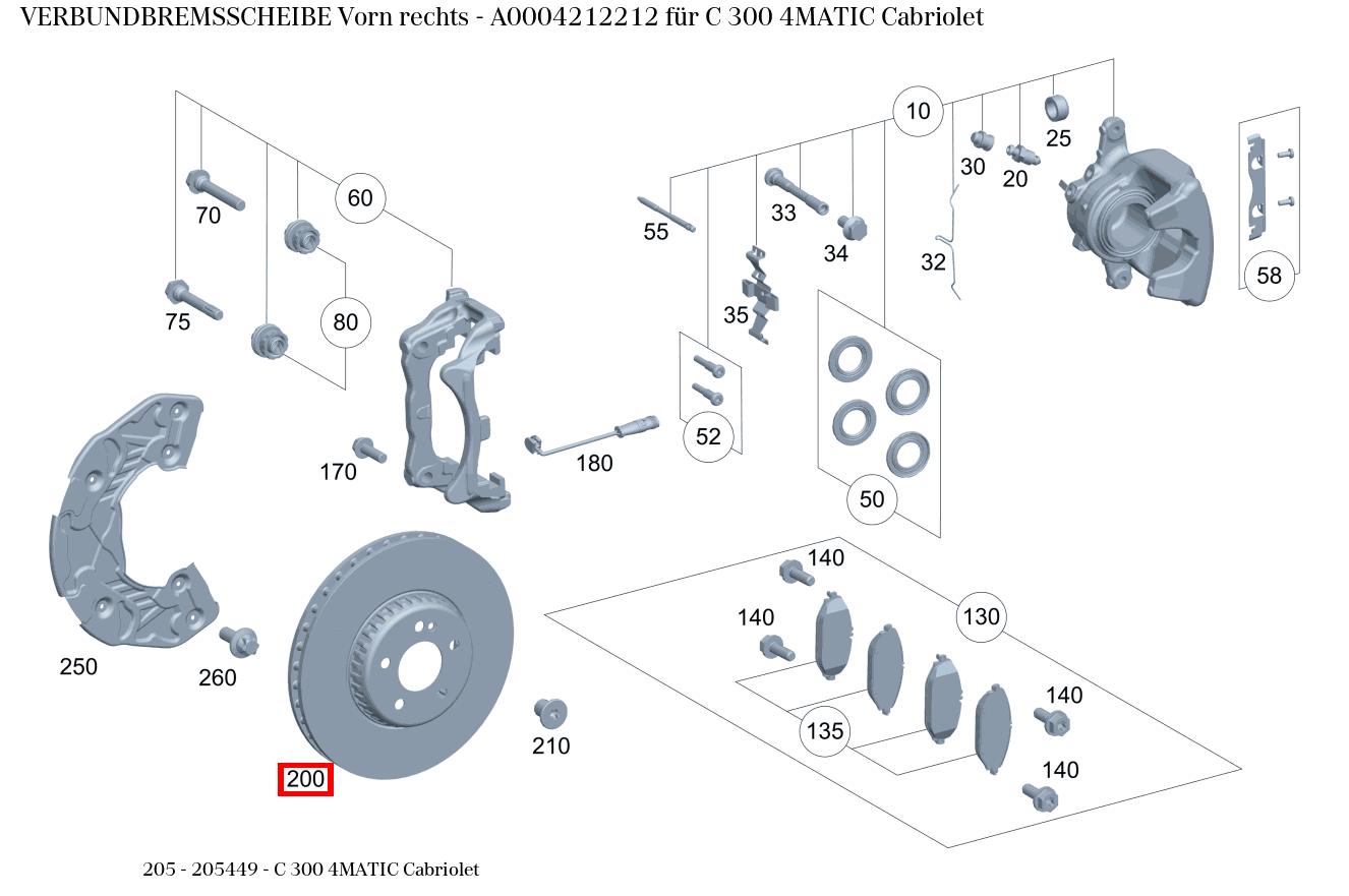 Verbundbremsscheibe Vorn rechts C 300 4MATIC Cabriolet 205