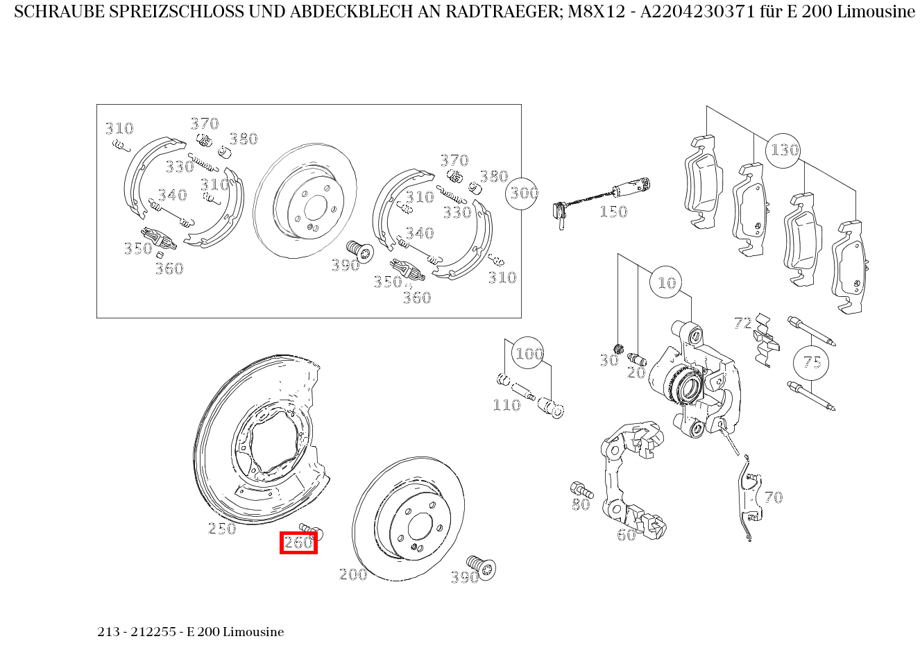 Schraube SPREIZSCHLOSS UND ABDECKBLECH AN RADTRAEGER; M8X12 E 200 Limousine 213