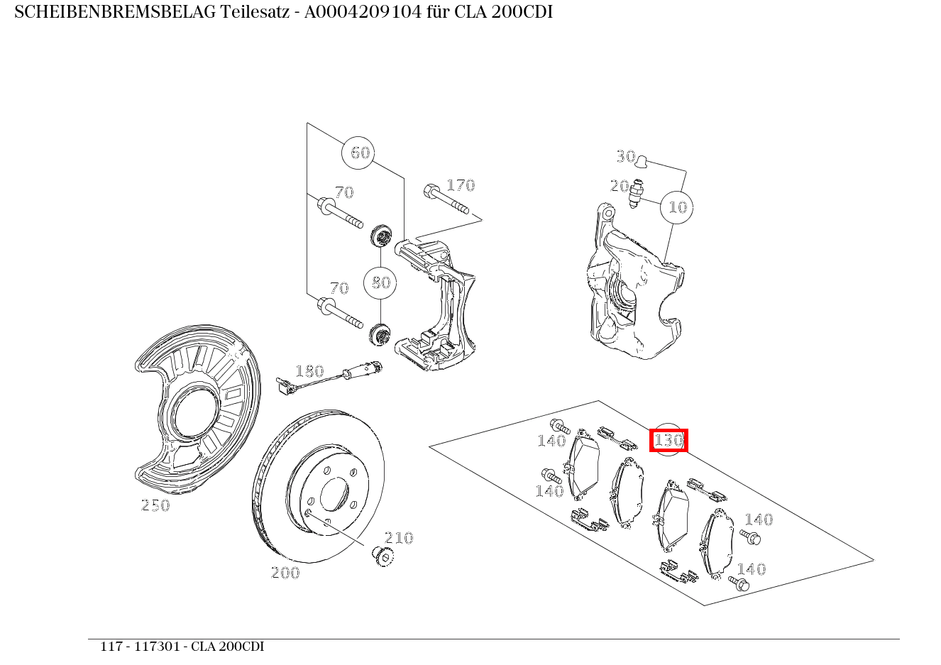 Scheibenbremsbelag Teilesatz CLA 200CDI 117