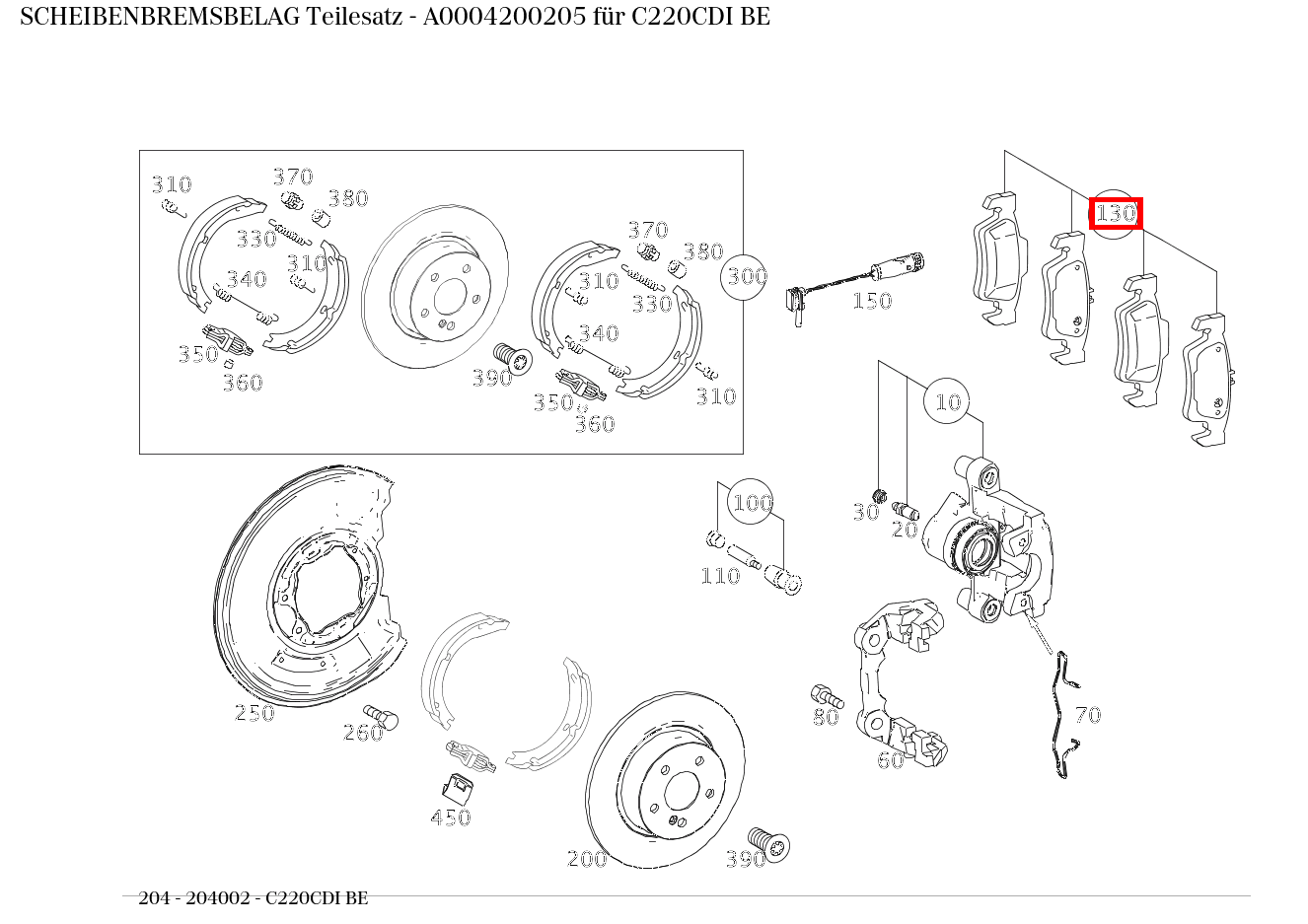 Scheibenbremsbelag Teilesatz C220CDI BE 204